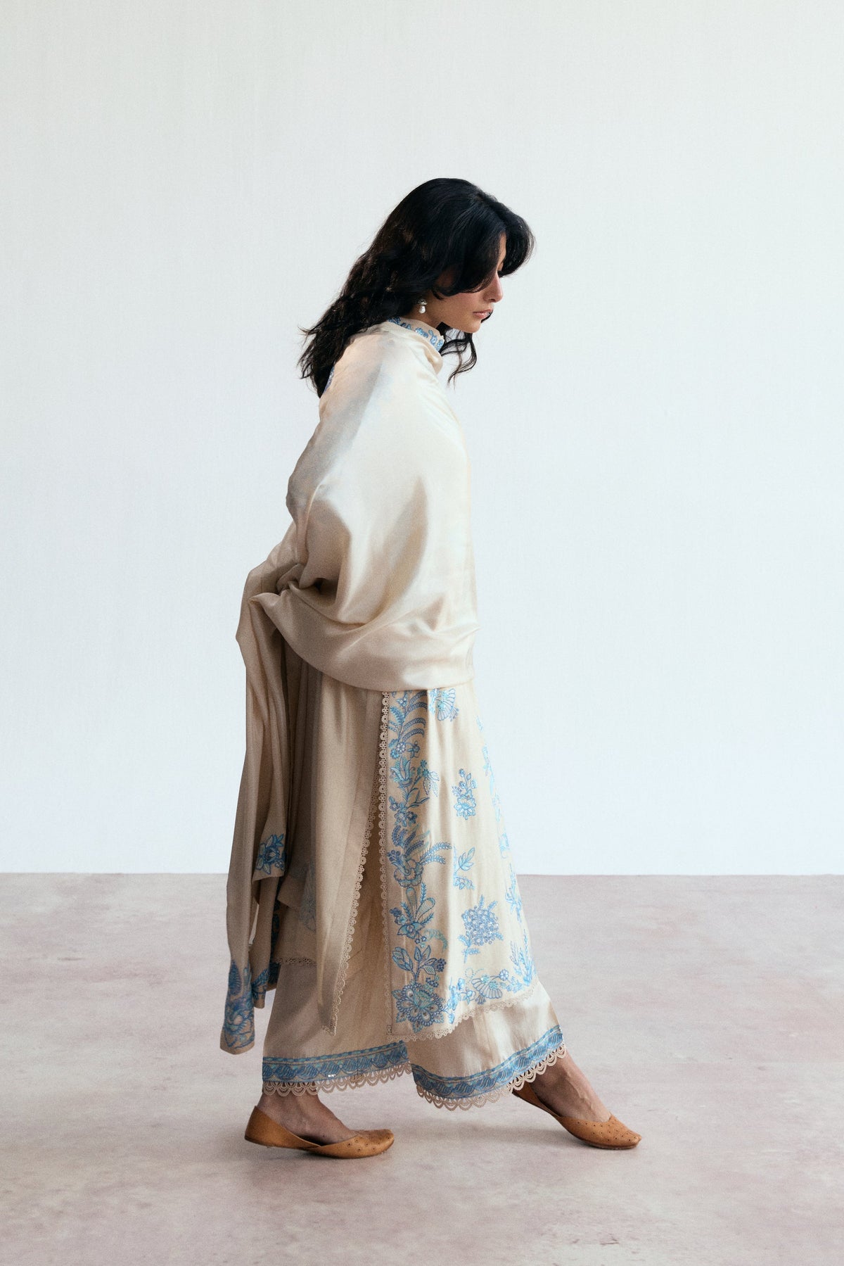 Embroidered pure silk dupatta from the Opalite Set finished with premium silk facing.