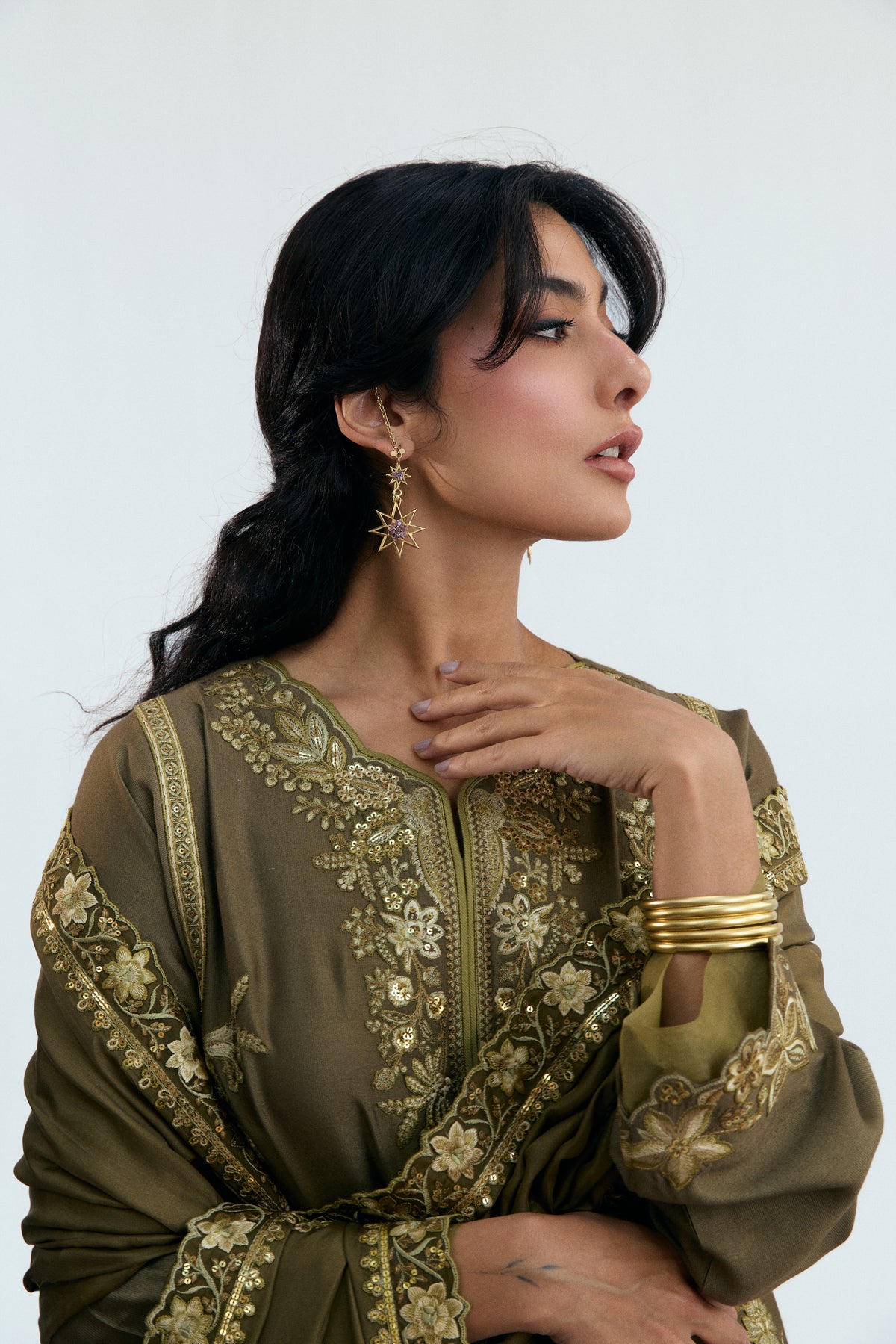 Flat-lay of Mehndi Set 3-piece Pakistani suit