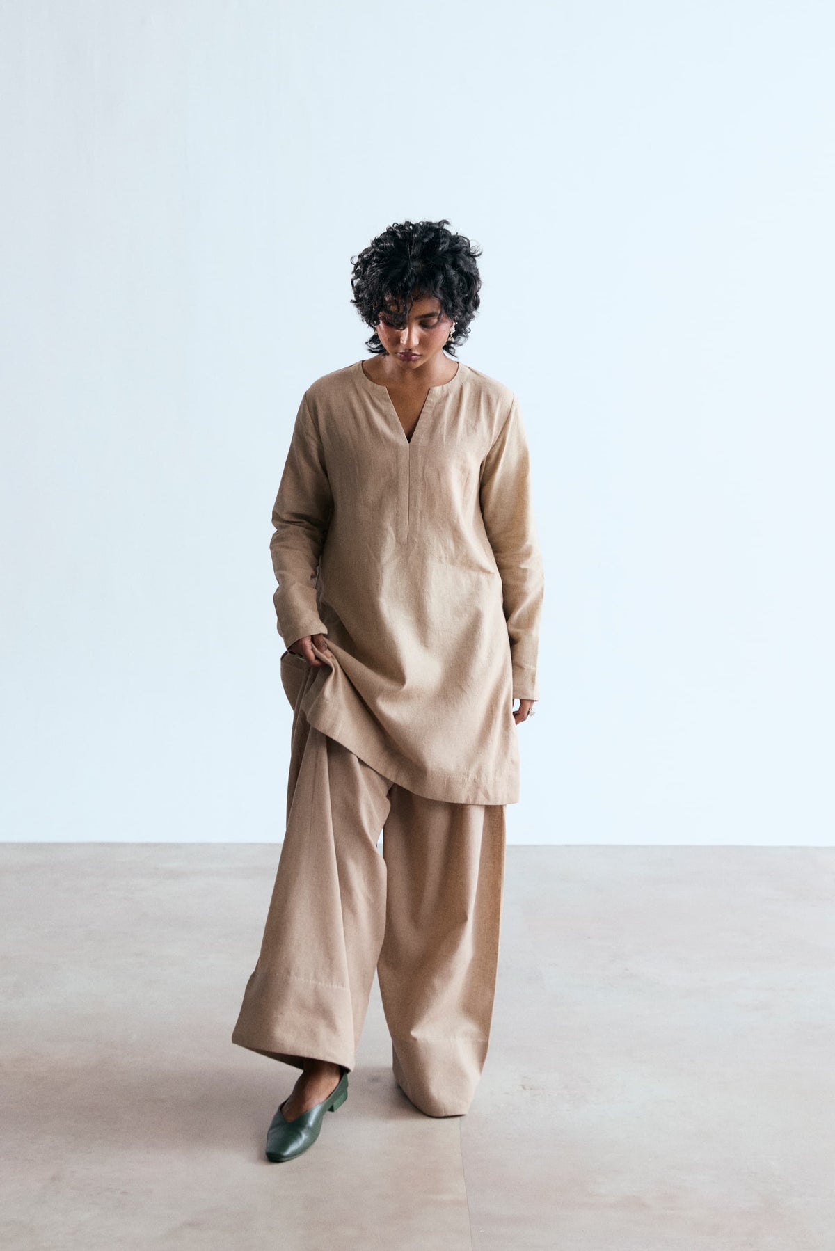 Luxury Pakistani sand-tone casual wear kurta set women