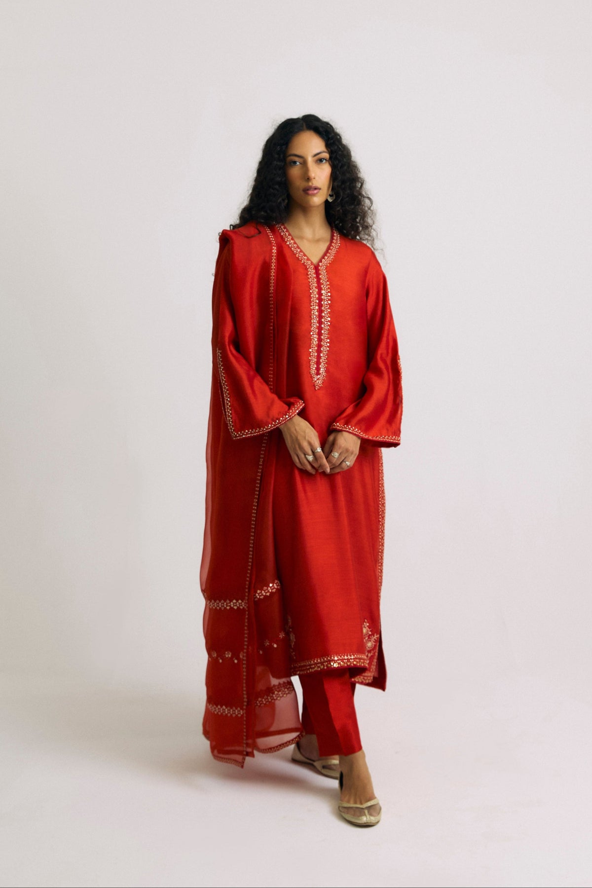 Flame Set — Burnt Orange Pure Silk Pakistani Kameez
