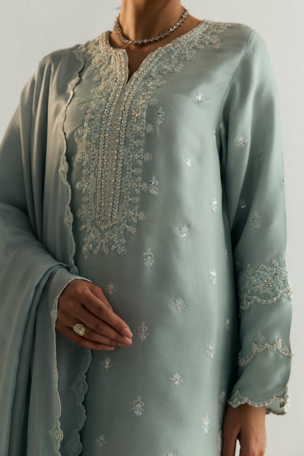 Premium women’s ethnic wear raw silk kameez with sequin embellishments