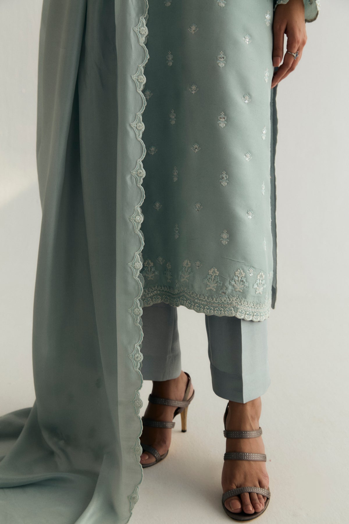 raw silk Pakistani suit light blue