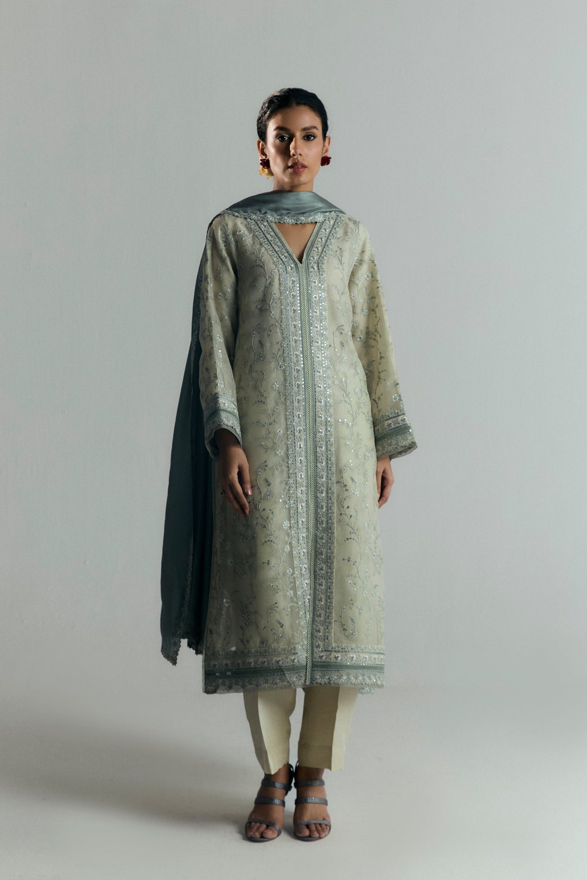 Frost Set — Pure Organza Pakistani Kameez with Layered Grey Effect