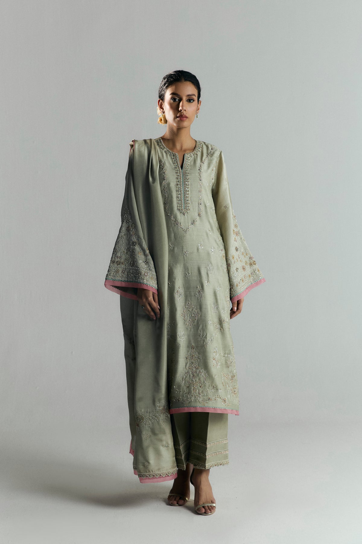 Willow Set — Khaadi Silk Pakistani Kameez with Gota Embroidery