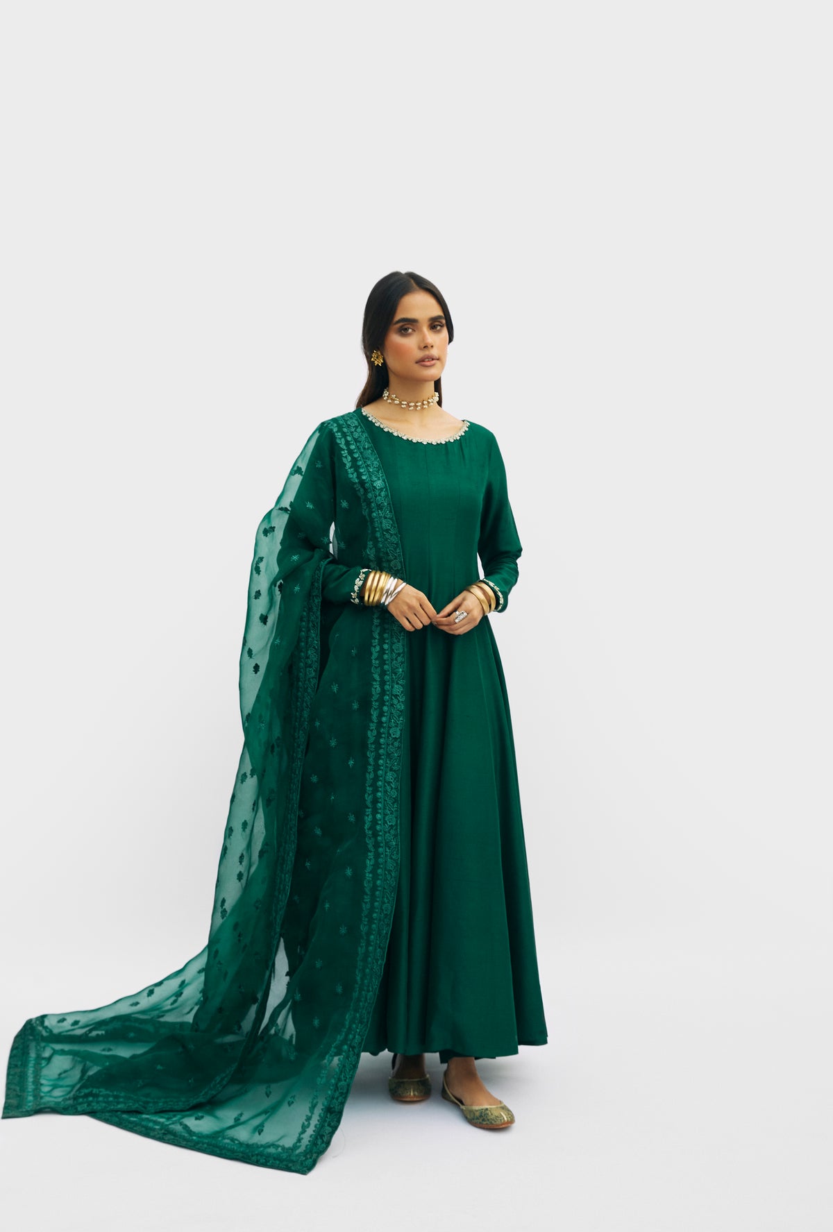Emerald Kalidaar sleeve hem detail — hand embellishments on pure raw silk