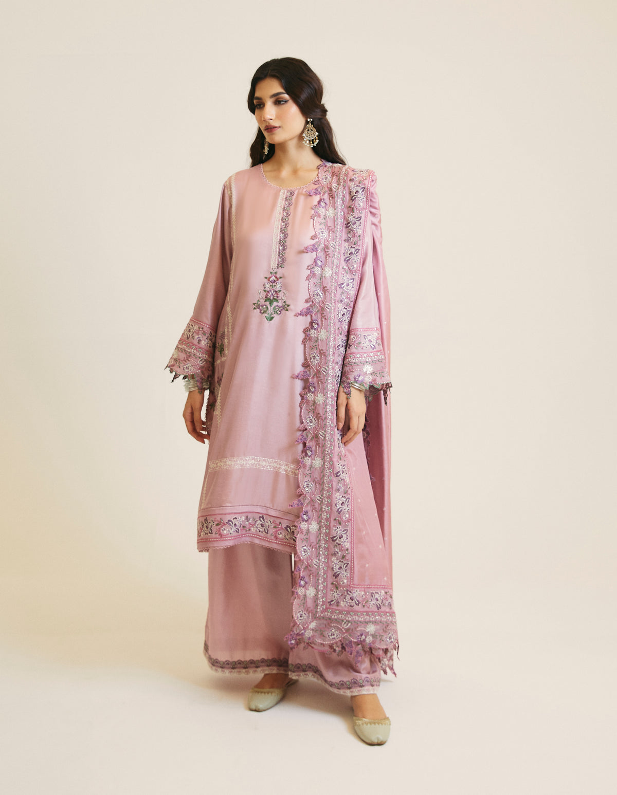 Lavender Set — Pure Silk Embroidered Pakistani Kameez