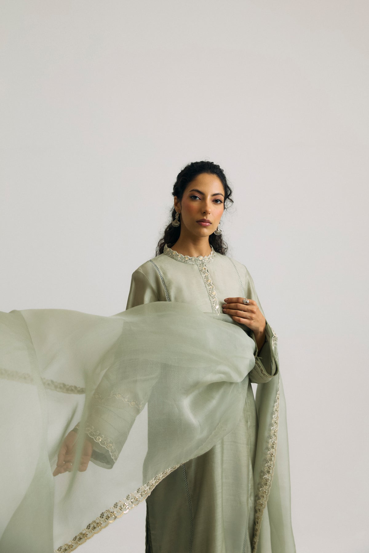 Silk Sequin Pakistani Culotte Suit in Green