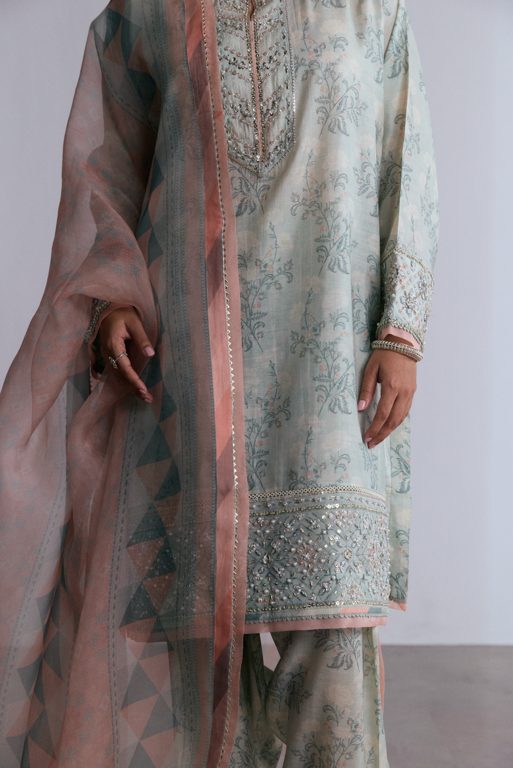 Sky Blue Set gota dupatta — organza printed dupatta with gota border