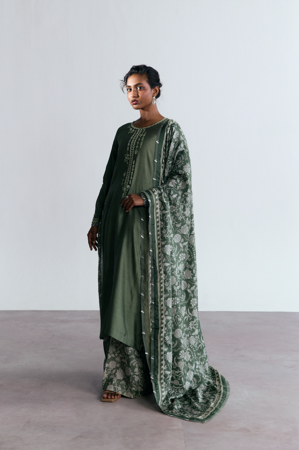 Festive wear silk kameez trouser set Pakistani designer dress