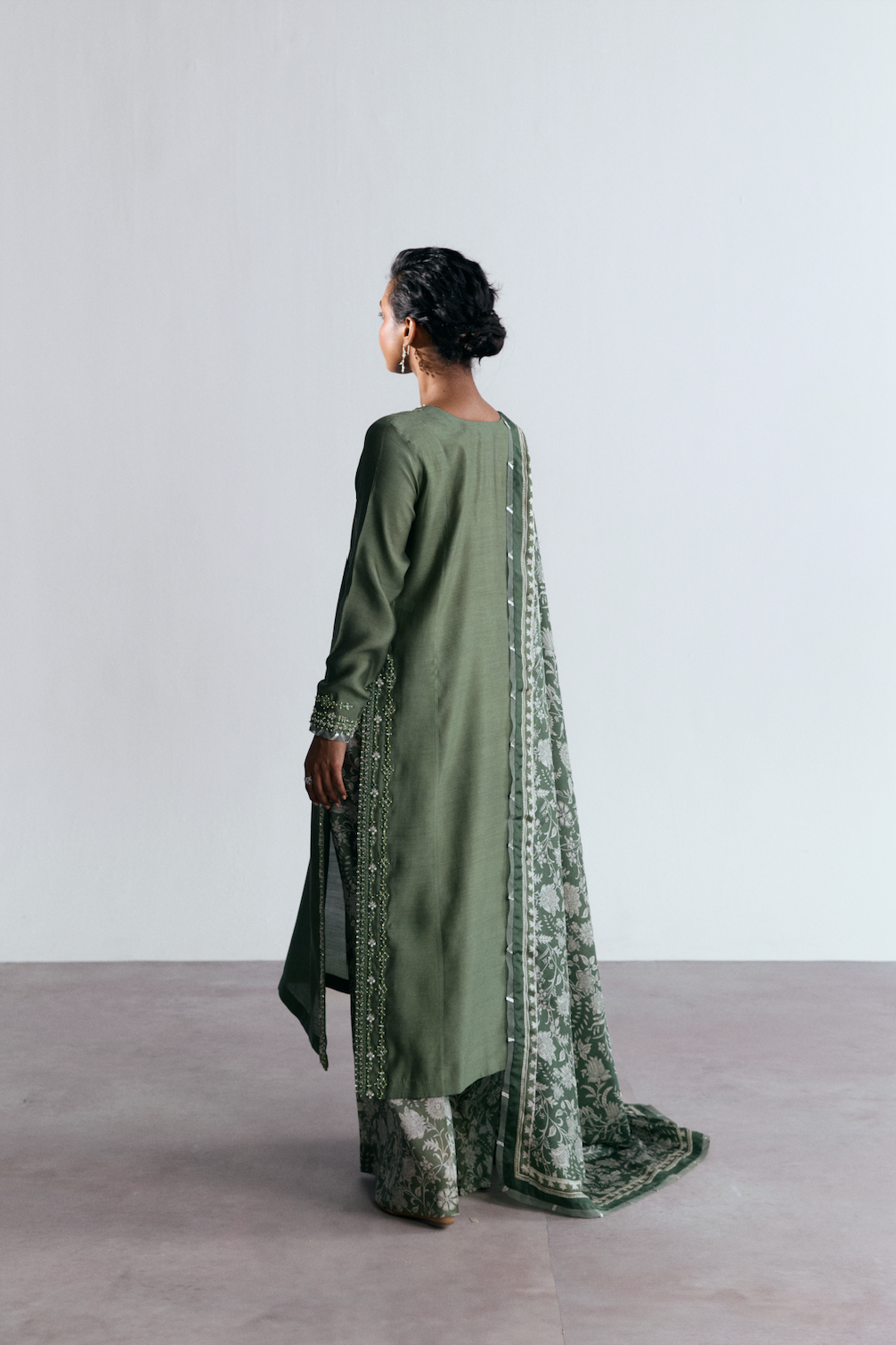 Embroidered silk kurta set with wide leg trousers ethnic fashion