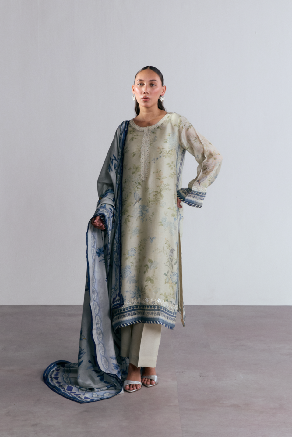 Wishbone Set — Pure Silk Printed Pakistani Kameez
