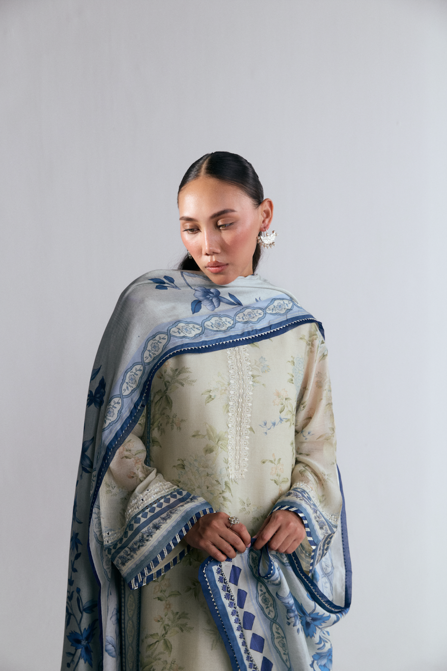 Wishbone silk kameez close-up — embroidery detail on sleeves