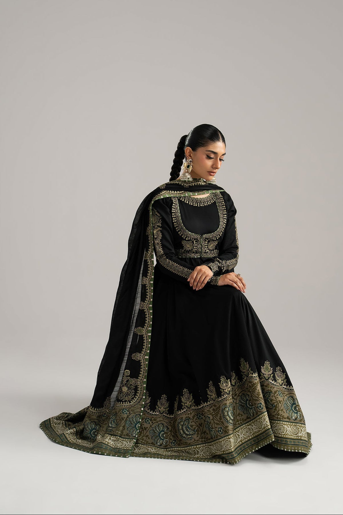 Sunstone anarkali sleeve detail — embroidery on sleeves and neckline | Mannam Pakistani Eid wear UK