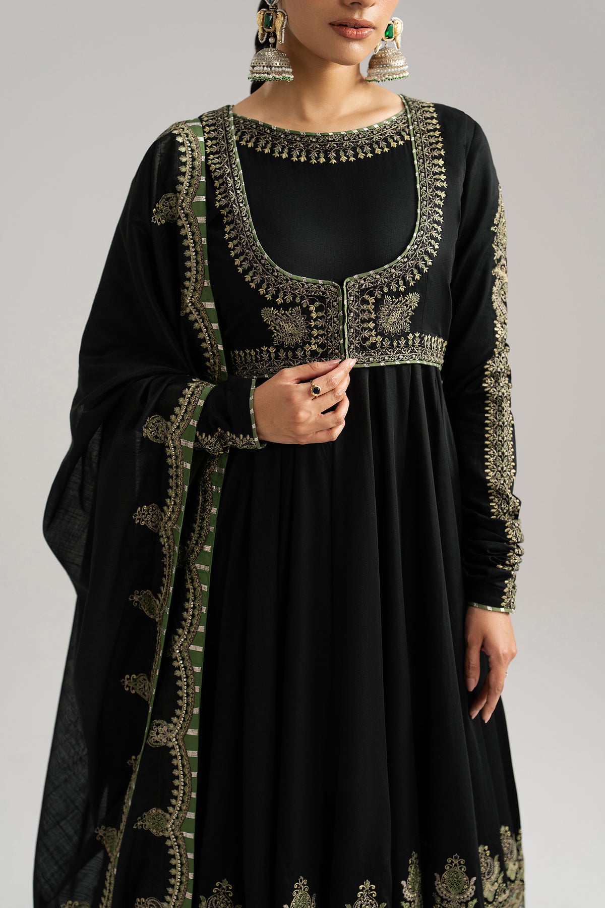Sunstone Set koti detail — embroidered jacket overlay on anarkali | Mannam Eid collection UK