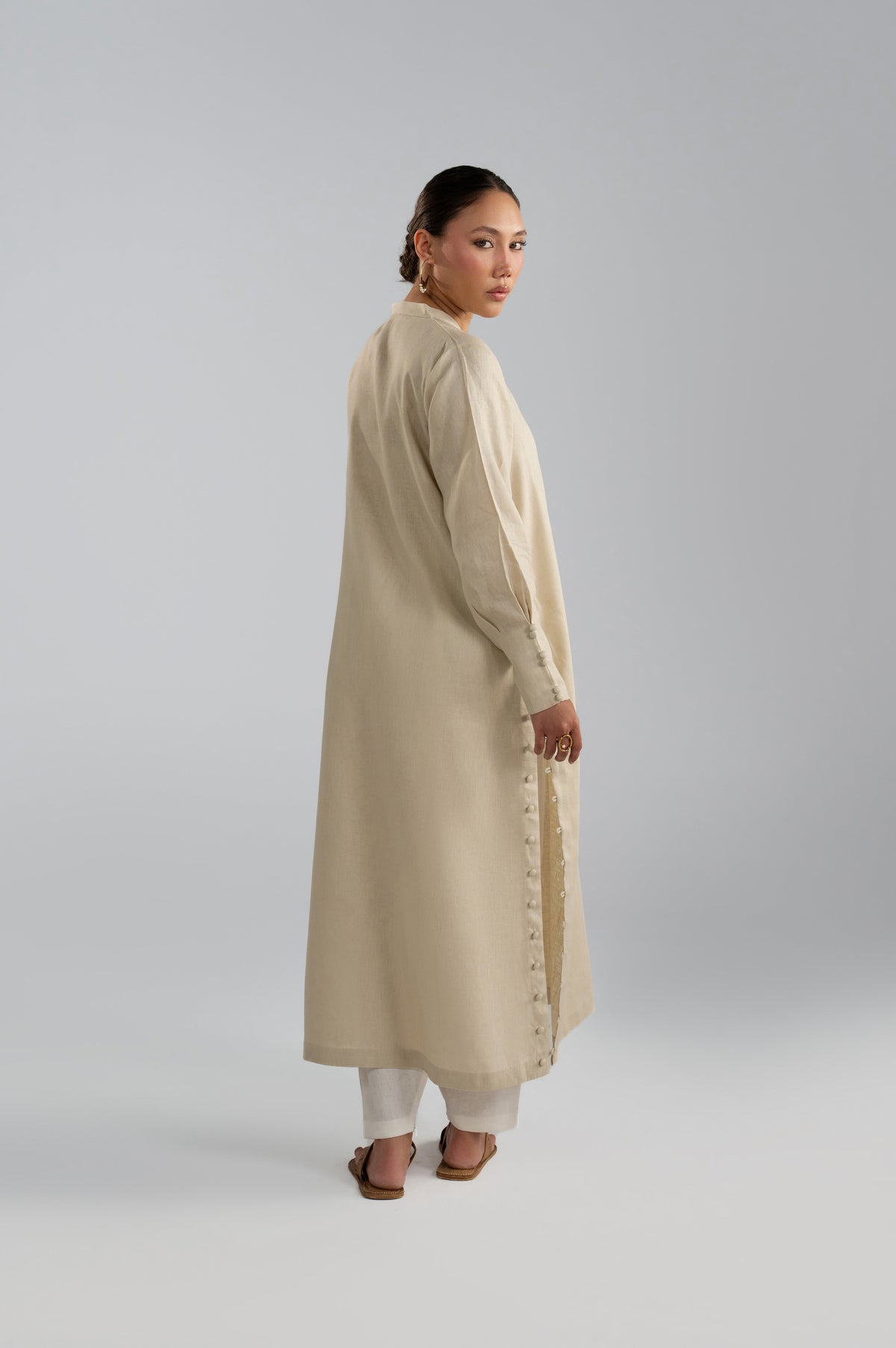 Back view of Birch Set kameez showing side button detailing