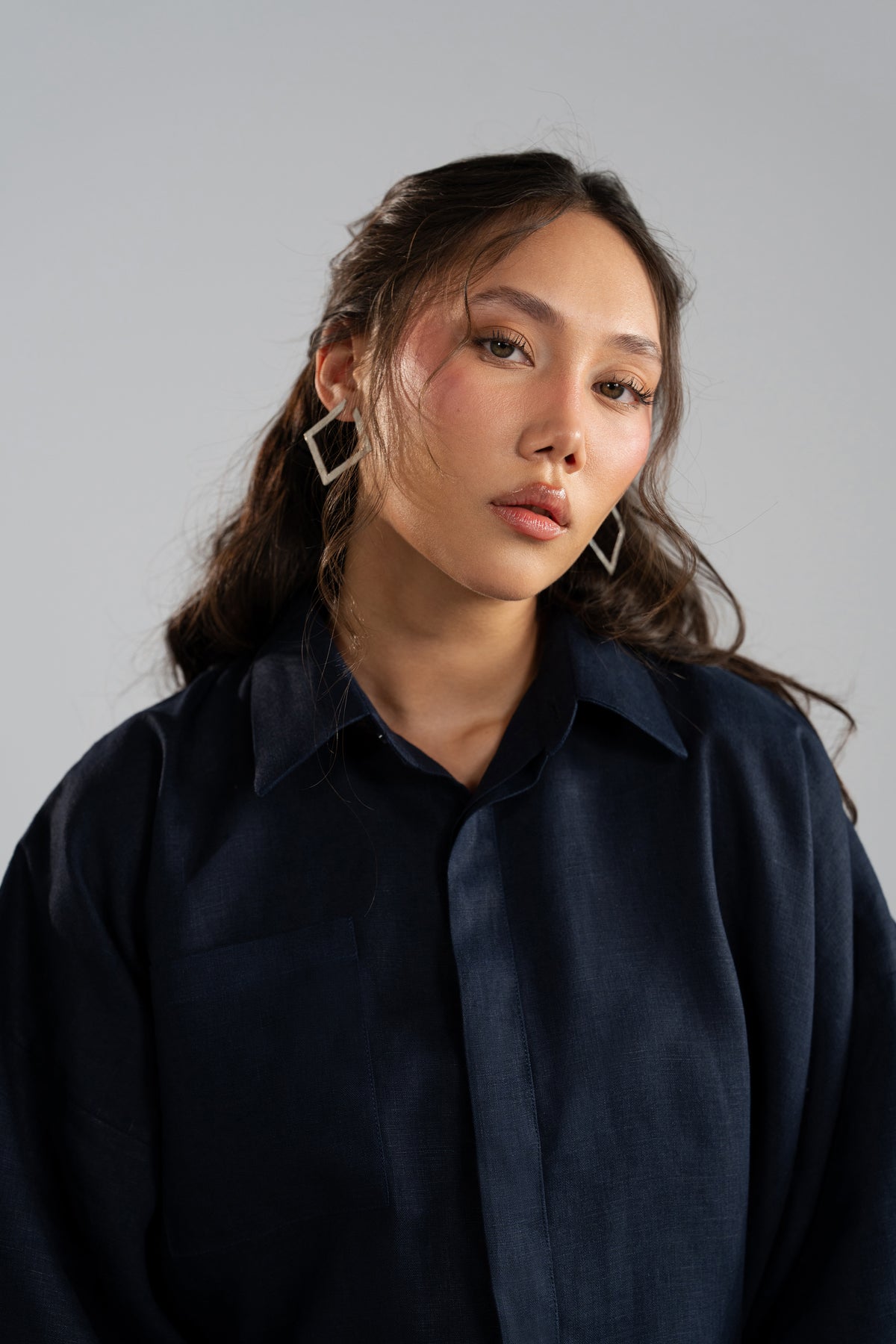 Indigo Set collar and button-down placket close-up