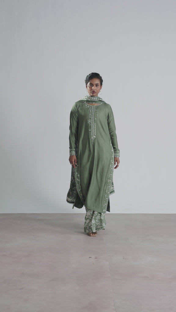 Designer festive silk outfit with organza border dupatta women