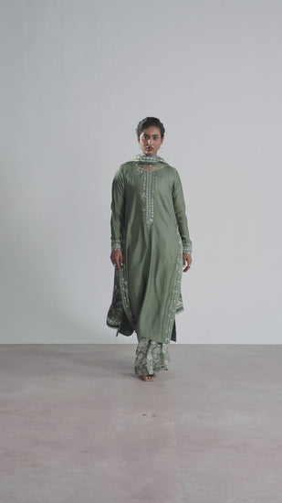 Designer festive silk outfit with organza border dupatta women