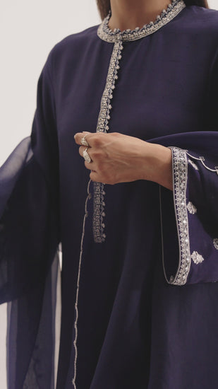 Navy Set — Three-Piece Luxury Pakistani Silk Suit for Women