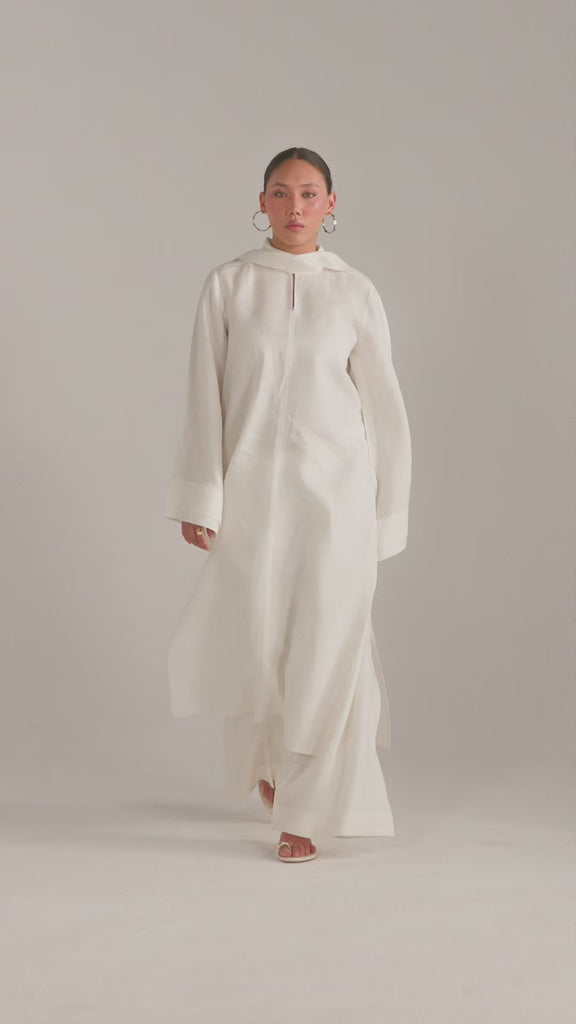 Video of model walking in the Mist Set co-ord, bell sleeve and trouser movement