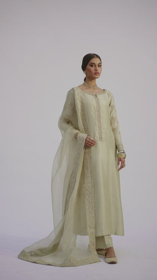 Women’s luxury festive wear raw silk embroidered dress with dupatta